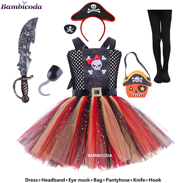 Barn Piratdräkter Flickor Barn Fantasia Infantil Maskeraddräkt Cosplay Kläder Halloween Karneval Fest Flickor Barnklänningar XXL(10-12Y) a7