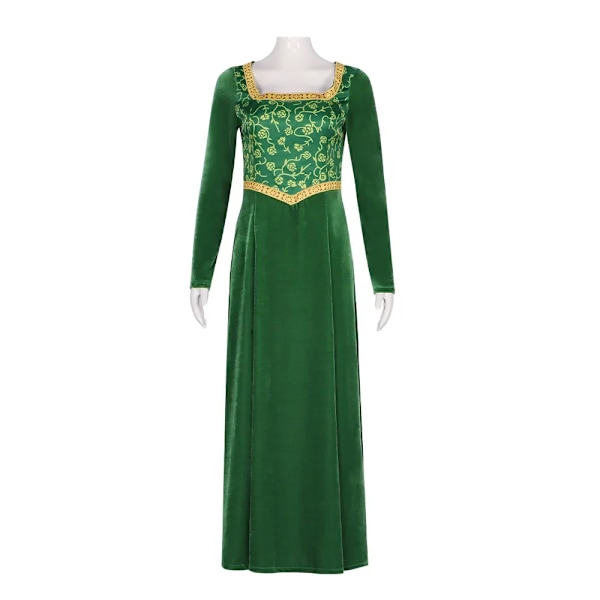 Prinsessan Fiona Klänning Shrek Cosplay Kostym Klänning Outfit Kvinnor Cartoon Grön Klänning för Vuxna Fiona Kostym Halloween Rollspel XL Wig