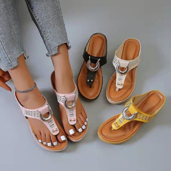 Bekväma ortopediska sandaler för kvinnor, ortopediska sandaler, Mid Wedge Shoes Yellow 43