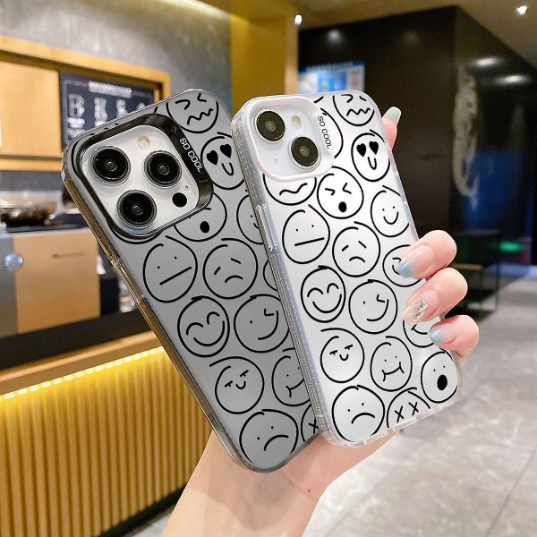 Tecknad Frosted Dubbellager Färg Silver Phone Case Iphone 15 Case Case Stil A Svart Ypmd0814