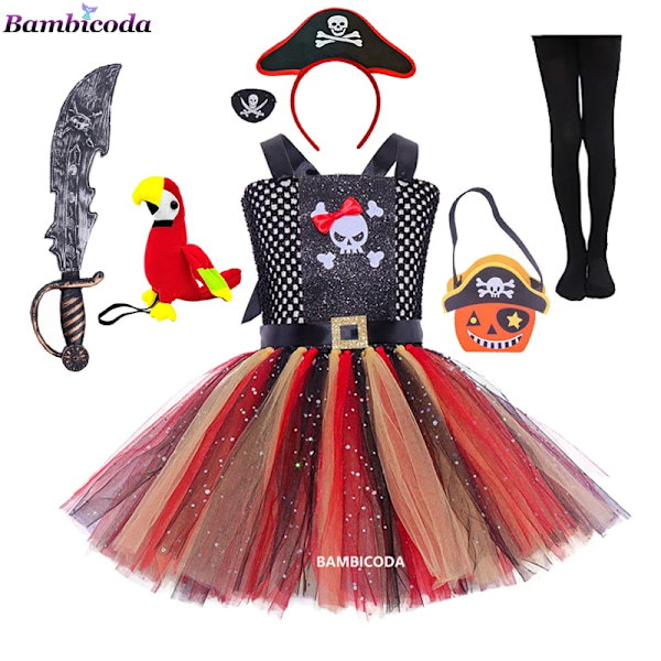 Barn Piratdräkter Flickor Barn Fantasia Infantil Maskeraddräkt Cosplay Kläder Halloween Karneval Fest Flickor Barnklänningar XXL(10-12Y) a6-2