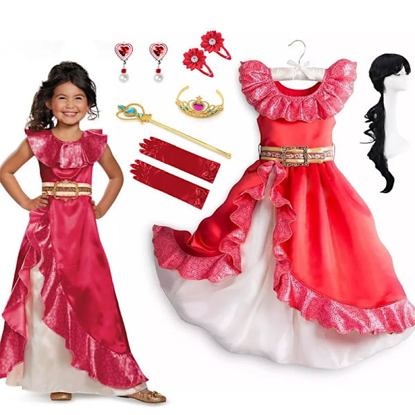 Disney tecknad Elena of Avalor Cosplay-dräkt för flickors födelsedagsfestgåva Princess Elena klänning barn Halloween-förklädnad dress set E 11-12T