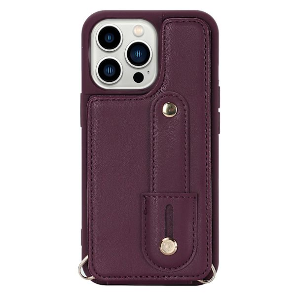 För Iphone 13 Pro Max kortplatser Armband Kickstand Case Pu Läder+tpu Cover Wine Red