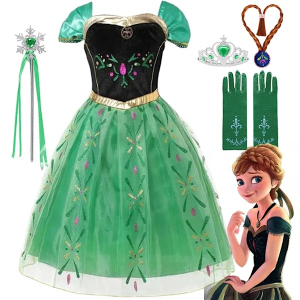 Disney Anna klänning för flickor Frozen 2 prinsesskostymer barn cosplay klänning upp födelsedagsfest Halloween juloutfits D 7-8T