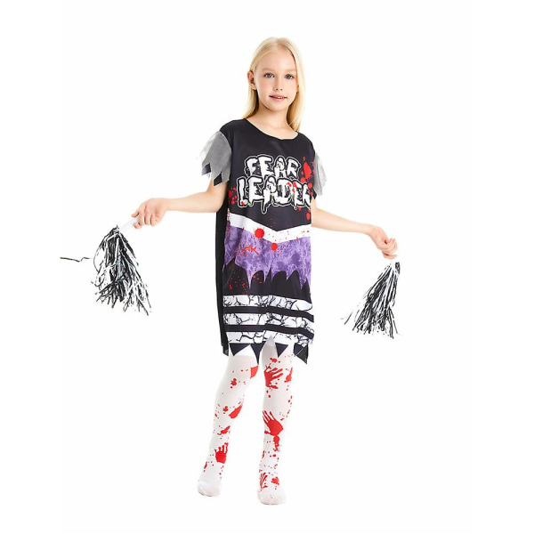 3-10 år Barn Flickor Zombie Fearleader Cosplay Party Outfits Cheerleading kostym 8-10 Years