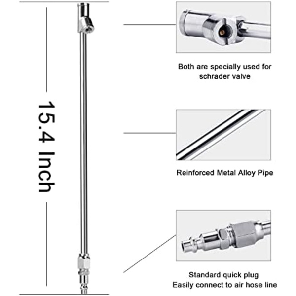 LUMITECO 2-vägs anslutning 13.8&#34; Förlängt set, 1/4 tum FNPT rakfotspumpchuck med dubbelt huvud med standard snabbplugg, BASIC