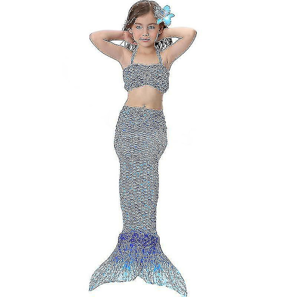 Barn Flickor Mermaid Tail Bikini Set Badkläder Baddräkt Simdräkt Dark Blue 10-11 Years