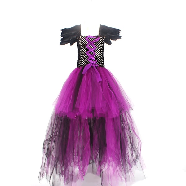 Disney Maleficent Kostym Deluxe Flickor Halloween Karneval Fest Lila Släpande Nätklänning Barn Cosplay Demon Drottning Häxa Kläder Only Dress S(2-3T)