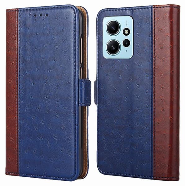 Flip Case För Xiaomi Redmi Note 12 4g Struts Texture Magnetisk Stängning Plånboksställ Cover Blue