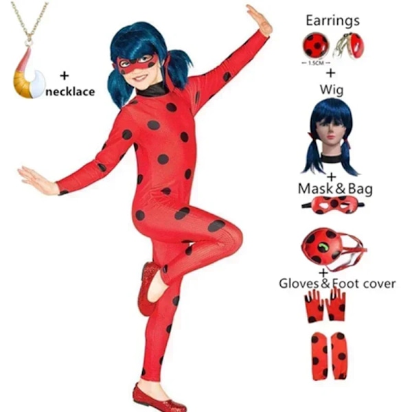 2024 Jul Barnkläder Karneval Barnkläder Karneval Halloween Födelsedagsfest Barnkläder Nyckelpiga L  120-130cm Superhero 8pcs wig
