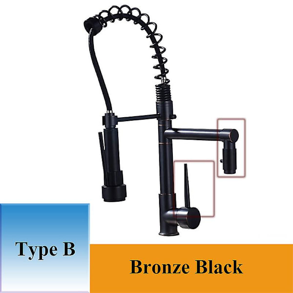 Shinesia Chrome Färdig Utdragbar Fjäder Köksblandare Vridbar pip Kärl Diskbänk Blandare Varmt och kallt C Poland Black Bronze B