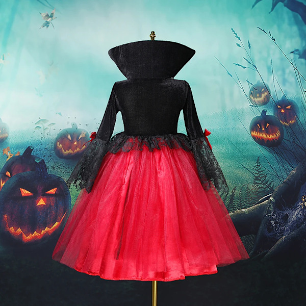 2024 Halloween Spöke Brud Flickor Lång Klänning Tulle Barn Lik Spöke Cosplay Kostym För Purim Karneval Fest Klänning Set C 4-5T