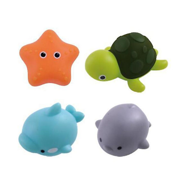 Baby Söta djur Badleksak Simma Vatten Led Light Up Leksaker Mjukt gummi Float Induktion Lysande grodor För barn Lek Roliga presenter C 4pcs A