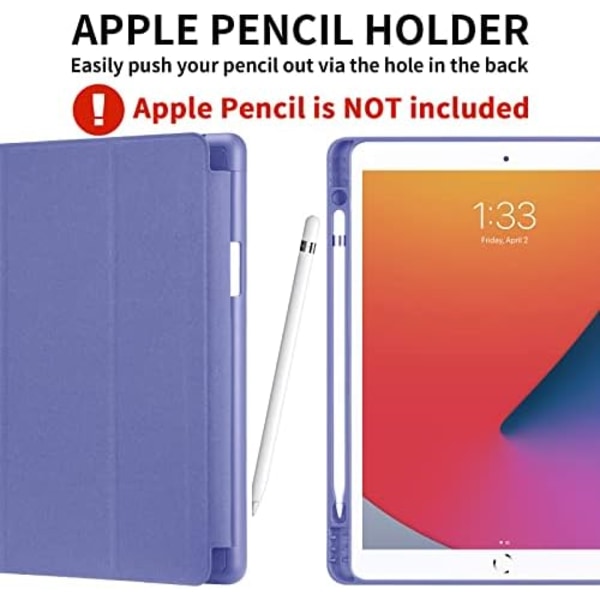 GHINL iPad 9:e/8:e/7:e generationens case (2021/2020/2019) iPad 10,2- case med pennhållare [Sömn/vakna] Smal mjuk TPU baksida Smart Magneti English Lavender