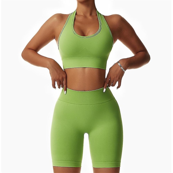 Halterneck Sports BH Backless Fitness Bustier Vadderad Push Up BH för kvinnor Green S