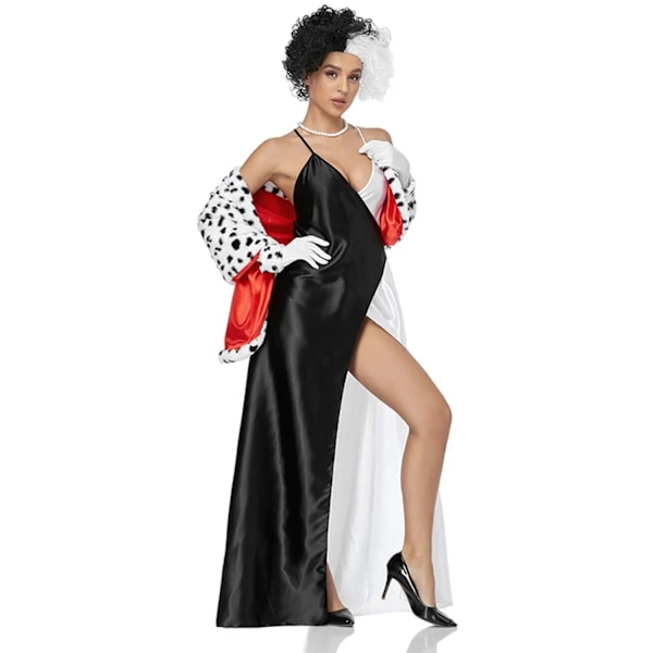 Cruella Cosplay Kostymer Anime Scarf Cape Svart och Vit Häxkappa Peruk Dräkt Halloween Karneval Rollspel One szie Red gloves