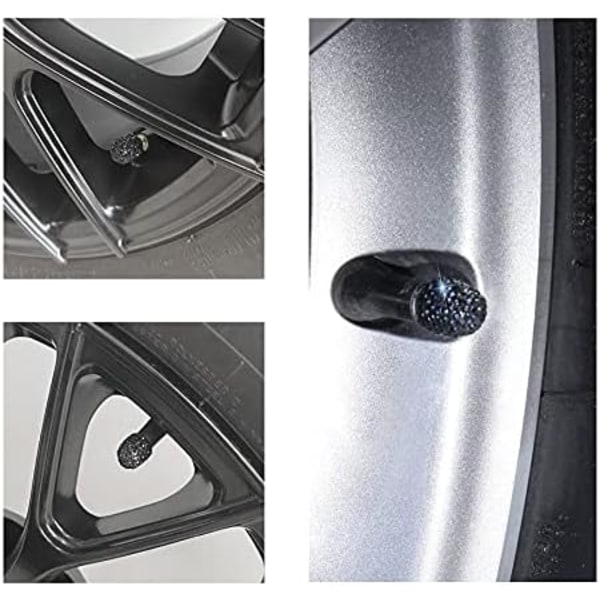JUSTTOP 4-pack handgjorda Crystal Rhinestone däckventilspindelkapslar, hjuldäcksventil, attraktiv dammtät Bling biltillbehör, Universal för Black