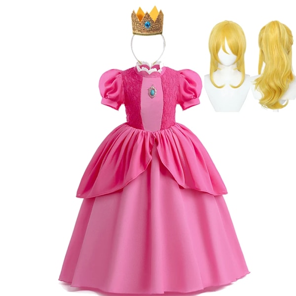 Ny babyflicka drottning persika prinsessa klänning barn cosplay kostym barn födelsedag karneval fest outfit scenframträdande kläder Dress A Sets04 2T (100)