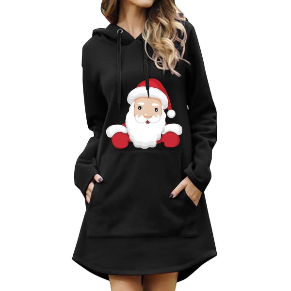 Printed Hooded Long Sleeve Women's Sweatshirt Dress Damhoodie Black L