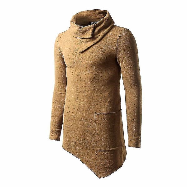 Asymmetrisk tröja med halsringning herr Stack Collar Fit Pullover Långärmad enfärgade toppar Khaki 2XL