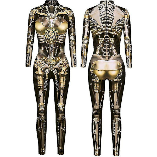 Kvinnor Halloween Punk Robot Cosplay Kostym Fancy Dress Jumpsuit Body Catsuit 10 L