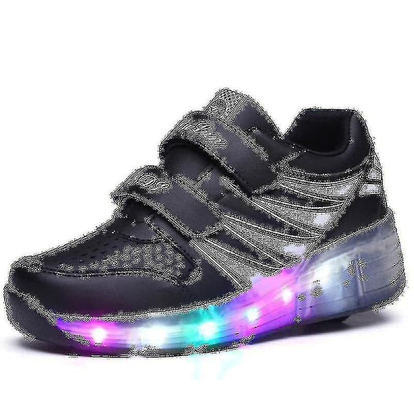 2022 Nya Led Light Up Roller Shoes Double Wheel USB Uppladdningsbara skridskoskor Black 29