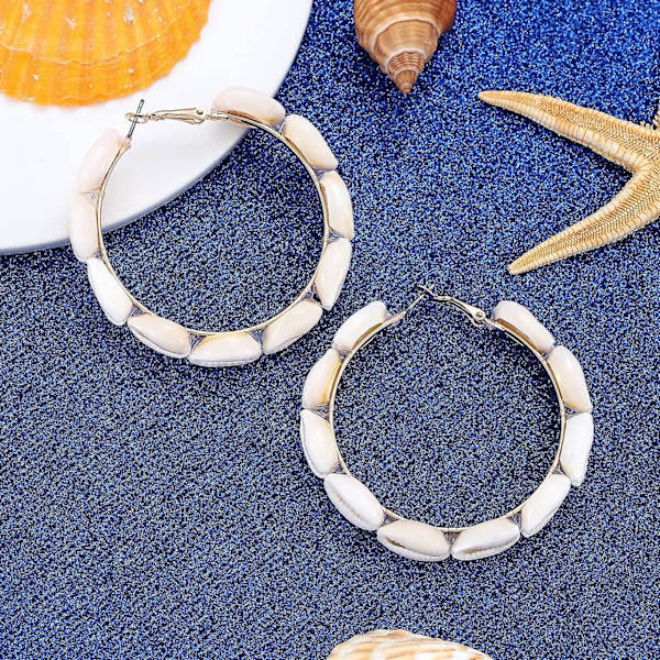 Hoop örhängen för kvinnor Naturliga Cowrie Shell Beads Hoop örhängen Stud Drop örhängen Bohemia