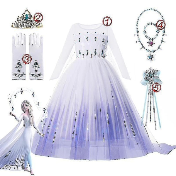 Flickor" Fryst Prinsessa Klänning Paljetterad Mesh Balklänning För Som Elsa Eller Anna_r 6PCS Anna Dress Set3