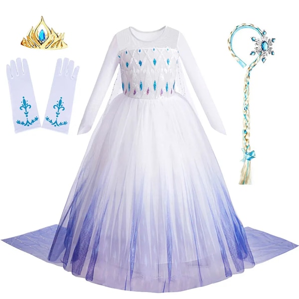 Disney Kids Frozen Födelsedagsfest Prinsessklänning Vit Elsa Paljetter Mesh Vestidos Halloween Cosplay Snödrottning Karneval Kostym elsa outfit 06 2T(100)