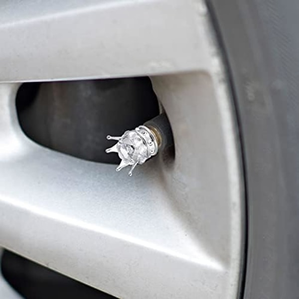 4 delar Crown Tire Ventil Stamkapsyler Bling Handgjorda Crystal Rhinestone Universal Chrome Crown Fordonsdäckslock för fordon, attraktiv åtkomst White