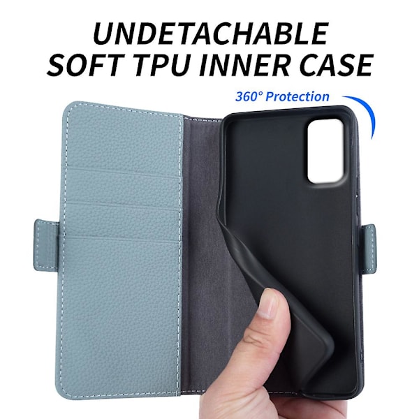 För Samsung Galaxy A33 5g äkta kohudsläder cover Fullt skydd Telefon Flip Case Baby Blue