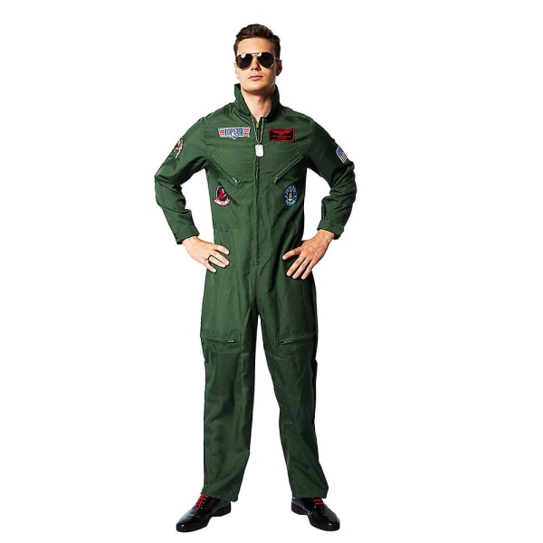 Eraspooky Top Gun Film Cosplay American Airforce Uniform Halloween Kostymer För Män Vuxen Armégrön Militär Pilot Jumpsuit Hög kvalitet Green L