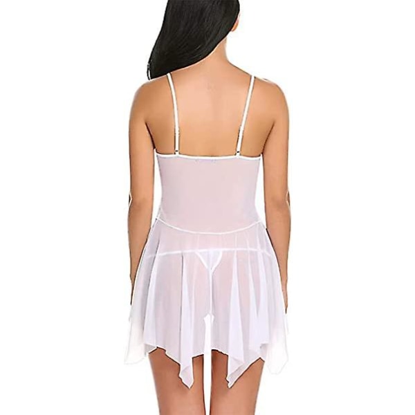 Damunderkläder Set Mjuk Babydoll Spetskopp Sling Nattkläder Mesh Chemise Sovkläder Klänning White S