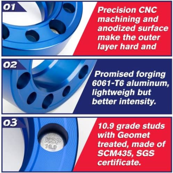 KSP 6X5.5 hjuldistanser för ram 1500 2019-2022,1.5&#34;(38mm) Real Forged Hub Centric Tire Spacer med 77.8mm navhål M14x1.5 dubbar/bultar f blue 6 lug-M14x1.5