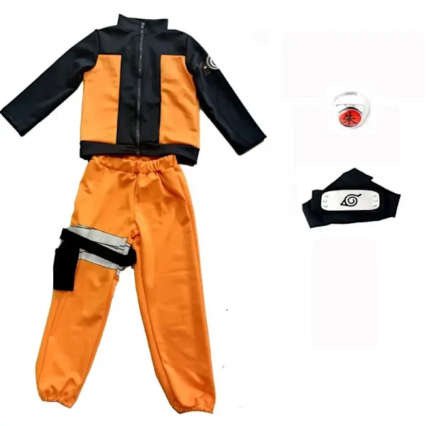Högkvalitativ barn Kakashi Cosplay Uzumaki Akatsuki kappa Shippuden uniform ring pannband Kunai Halloween kostym M (kids 120) set 4