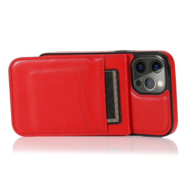 Läderbelagd Tpu Kickstand Case För Iphone 12 Pro Max, Korthållare Mobiltelefon Cover Red