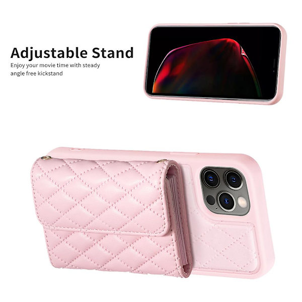 Bf23-stil för Iphone 12/12 Pro -kortplatser Cover Pu-läderbelagd Tpu Kickstand- case Pink