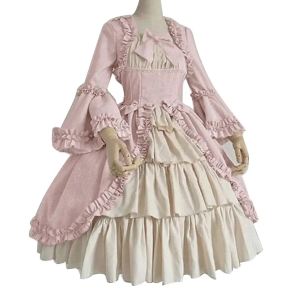 Söt Cosplay Svart Kvinnor Lolita Lady Retro Fyrkantig Hals Tight Midja Bowknot Medeltida Klänning Klänning Festdräkt Fairy Vestidos XL Pink