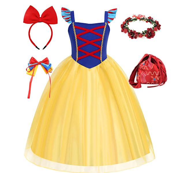 Inspirerad av Snövit Flickor Fancy Maxi Klänning Sommarkläder Disneyland Resa Prinsessa Cosplay Frock Småbarn Casual Vestidos SNOW WHITE SET05 2T(100)