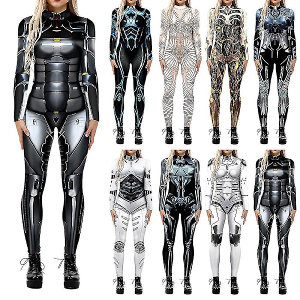 Halloween 3d Printed Cosplay Jumpsuit Karnevalsfest Cyberpunk Playsuit Fancy Dress Kostym för kvinnor Vuxen Starry Blue M
