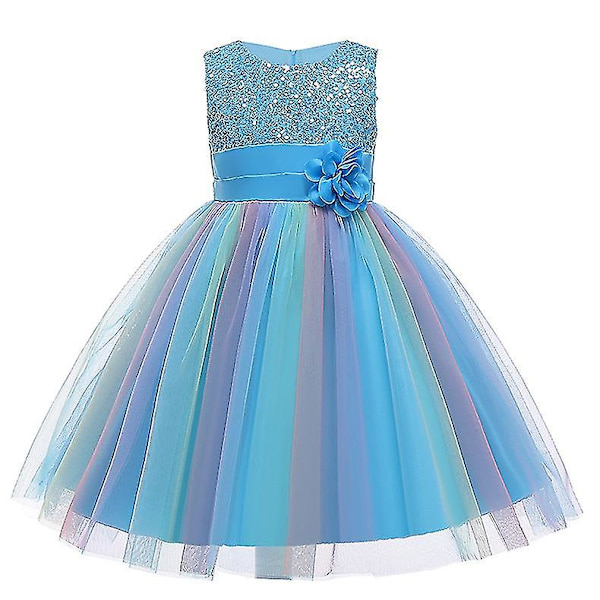 Flickor Paljettklänning Regnbåge Tutu Födelsedagsfest Prinsessa Klänning Pageant Klänning Blomma Klänning Blue 160cm(9-10T)