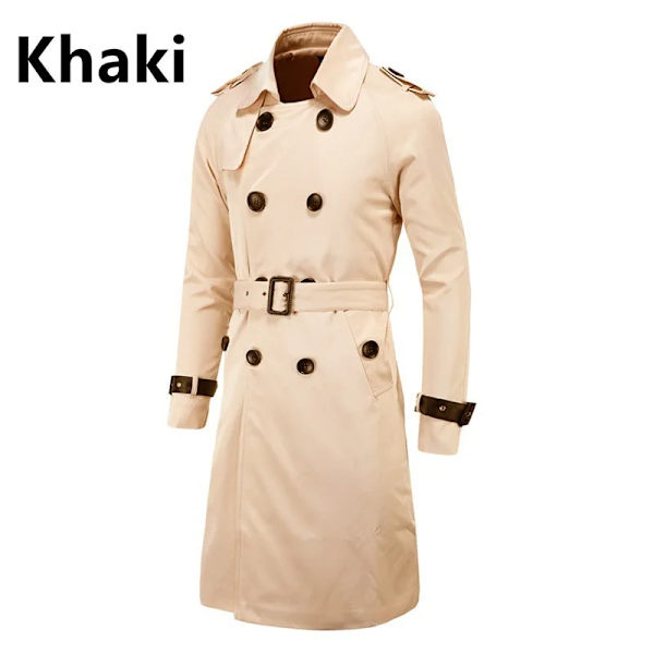 Herr Höst Vindjacka Överrock Långa Trenchcoats Med Bälte Herr Ärtrocka Dubbelknäppt Ärtrock W03 Asian 4XL (US Lplus) Khaki