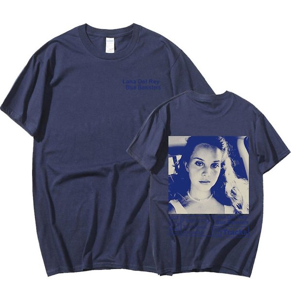 Sångerska Lana Del Rey T-shirt Blå räcken Musikalbum Kortärmade Grafiska T-shirts Vintage Harajuku T-shirts Streetwear Unisex Gray L