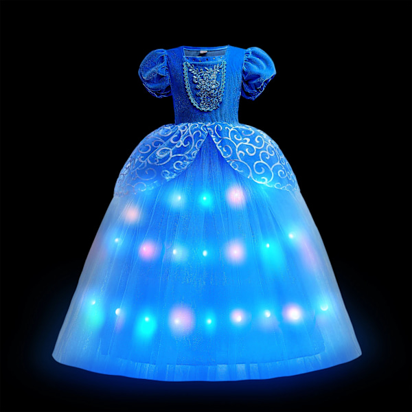 Elsa Anna LED-ljus prinsessklänning flickor älva Rapunzel barn födelsedagsfest kläder Halloween cosplay Frozen Askungen kostym Cinderella Dress C 2T (100)