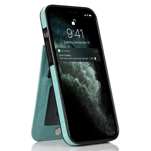 Telefon Kickstand Case För Iphone 14 Plus, Korthållare Pu Läder + Tpu Cover Mint Green