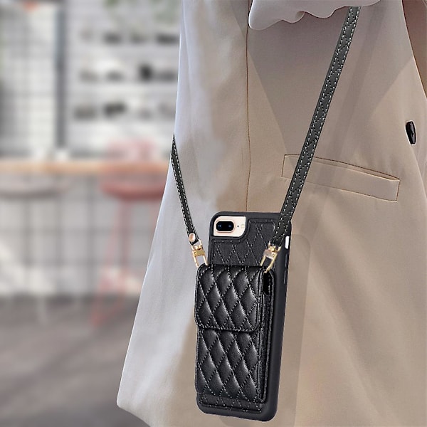 Bf22-stil för Iphone 6 Plus / 6s Plus / 7 Plus / 8 Plus Kickstand Läder+tpu- case Korthållare Cover Black