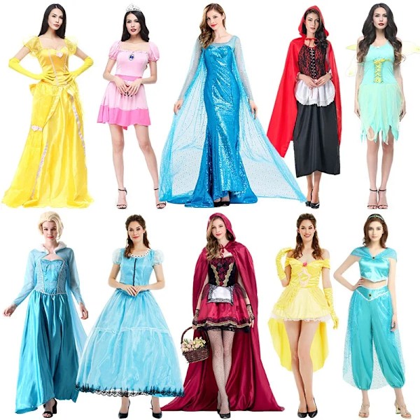 Kvinnor Halloween Prinsessa Klänningar Karneval Bal Party Kostym Cosplay Elsa Drottning Vit Snö Prinsessa Klänning Damer Födelsedagspresent XXL HM18005