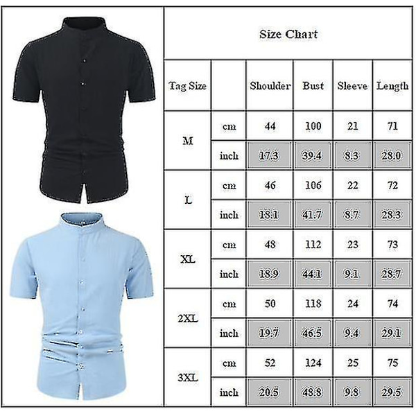 Ståkrage för män Button Down-skjortor Kortärmad bomull Linnelook Strand Casual Snygg sommarskjorta Toppar Light Blue L