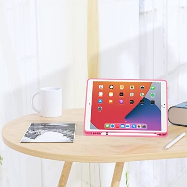 GHINL iPad 9:e/8:e/7:e generationens case (2021/2020/2019) iPad 10,2- case med pennhållare [Sömn/vakna] Smal mjuk TPU baksida Smart Magneti Watermelon Red