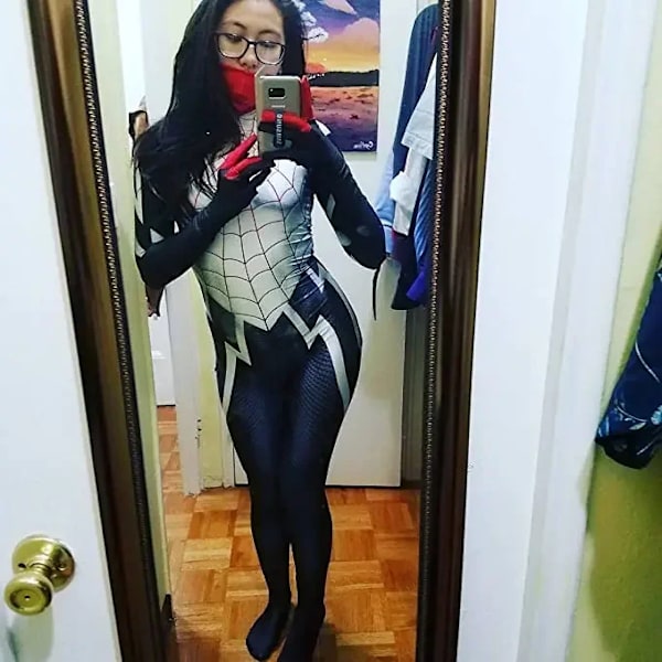 Vuxna kvinnor Cindy Moon Silk Spiderman Cosplay-dräkt flickor kvinnor superhjälte Zentai Halloween Bodysuit Party Jumpsuit XXL A